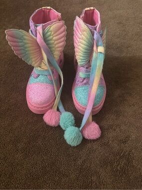 Madmia Rainbow Wing Glitter Kids Boots - Pink, Teal, Pastel